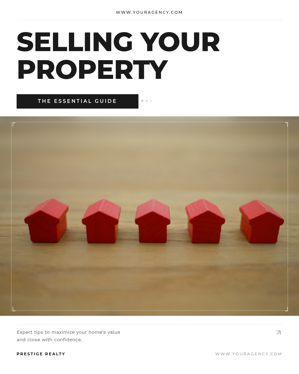 Clean White Property Selling Guide with Lifestyle Photo and Bold Sans Headline