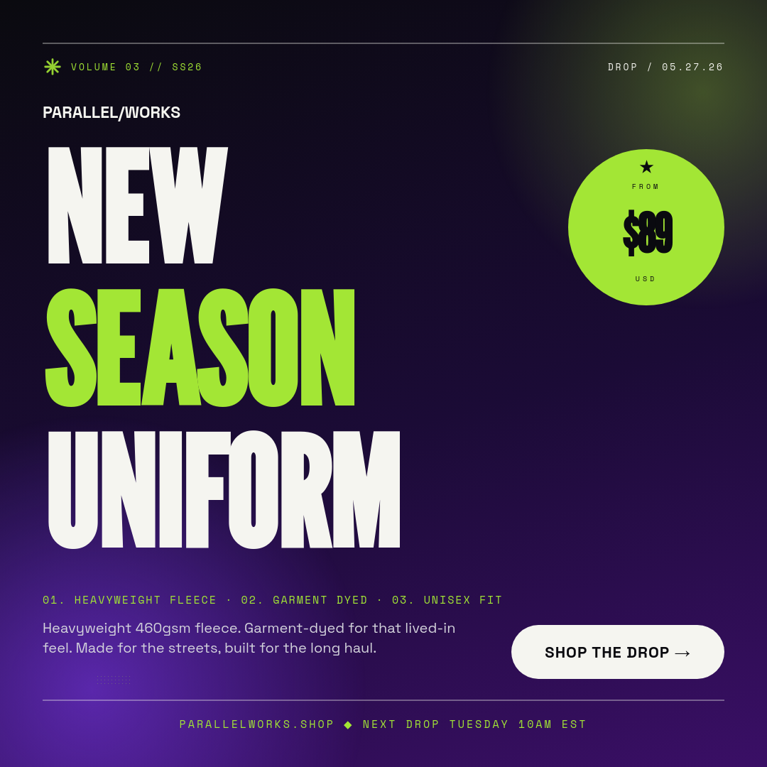 Vibrant Violet & Lime Streetwear Drop Square Ad with Massive Stacked Condensed Headline