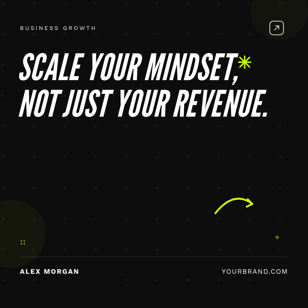 Bold Dark Business Growth Quote Card with Chartreuse Accents and Arrow SVG