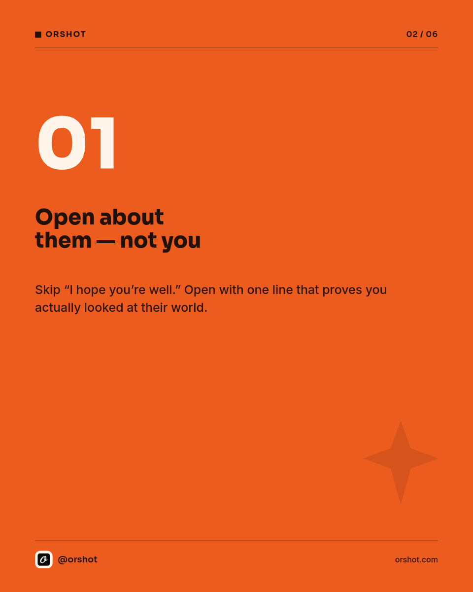 Vibrant Orange 5-Step Cold-Email Carousel — Bold Sora Caps, Fraunces Italic Accent & Giant Numbers - Page 2