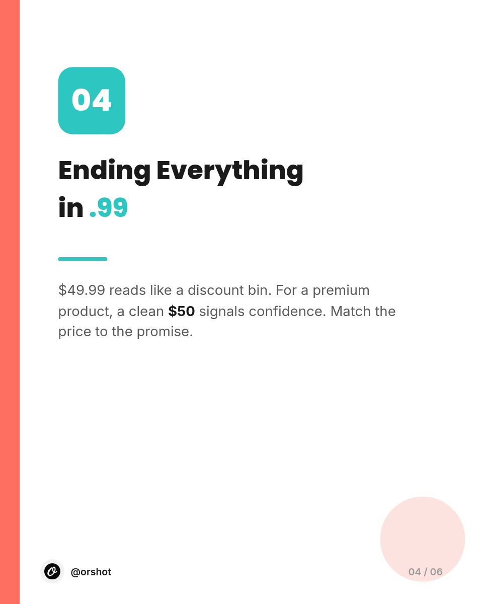 Coral & Teal Pricing-Mistakes Listicle Carousel — Poppins Bold, White Color-Block & Number Badges - Page 5