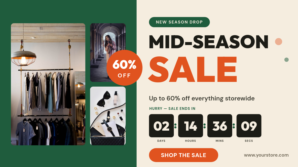 Mid-Season Sale Shopify Hero with Product Collage and Countdown Timer