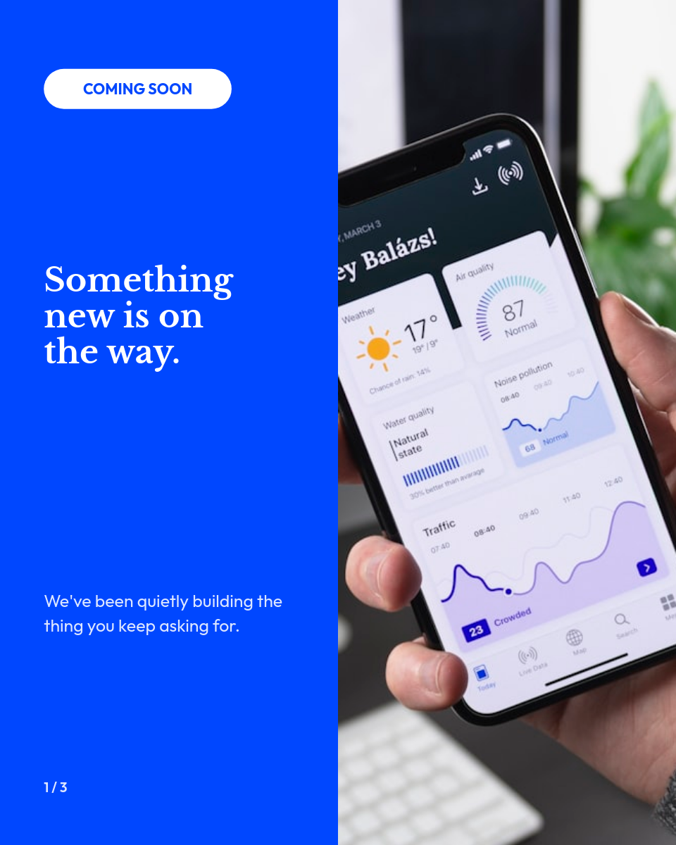 Electric Blue New Feature Teaser 3-Slide Instagram Carousel - Page 1