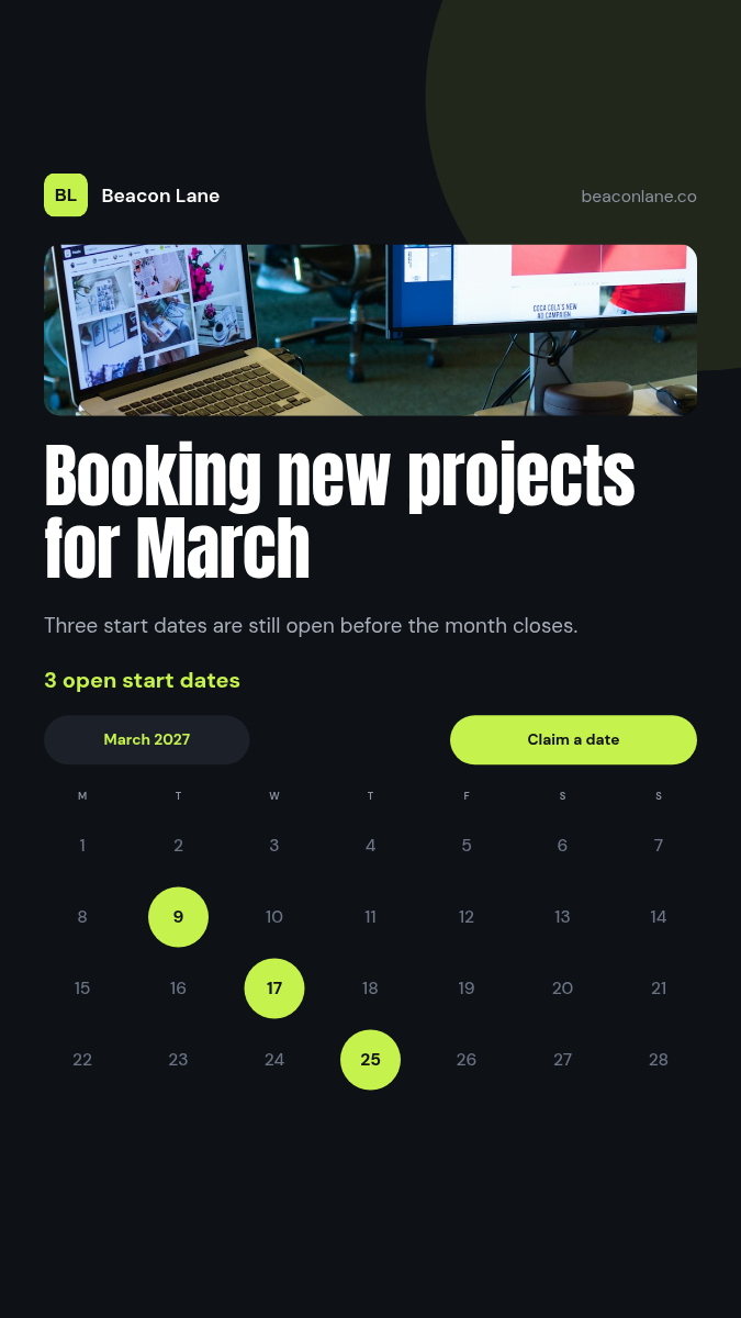 Service availability calendar story