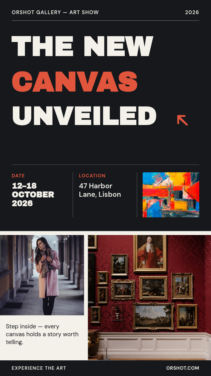 Bold Modern Art Exhibition Story — Headline + Photo Grid