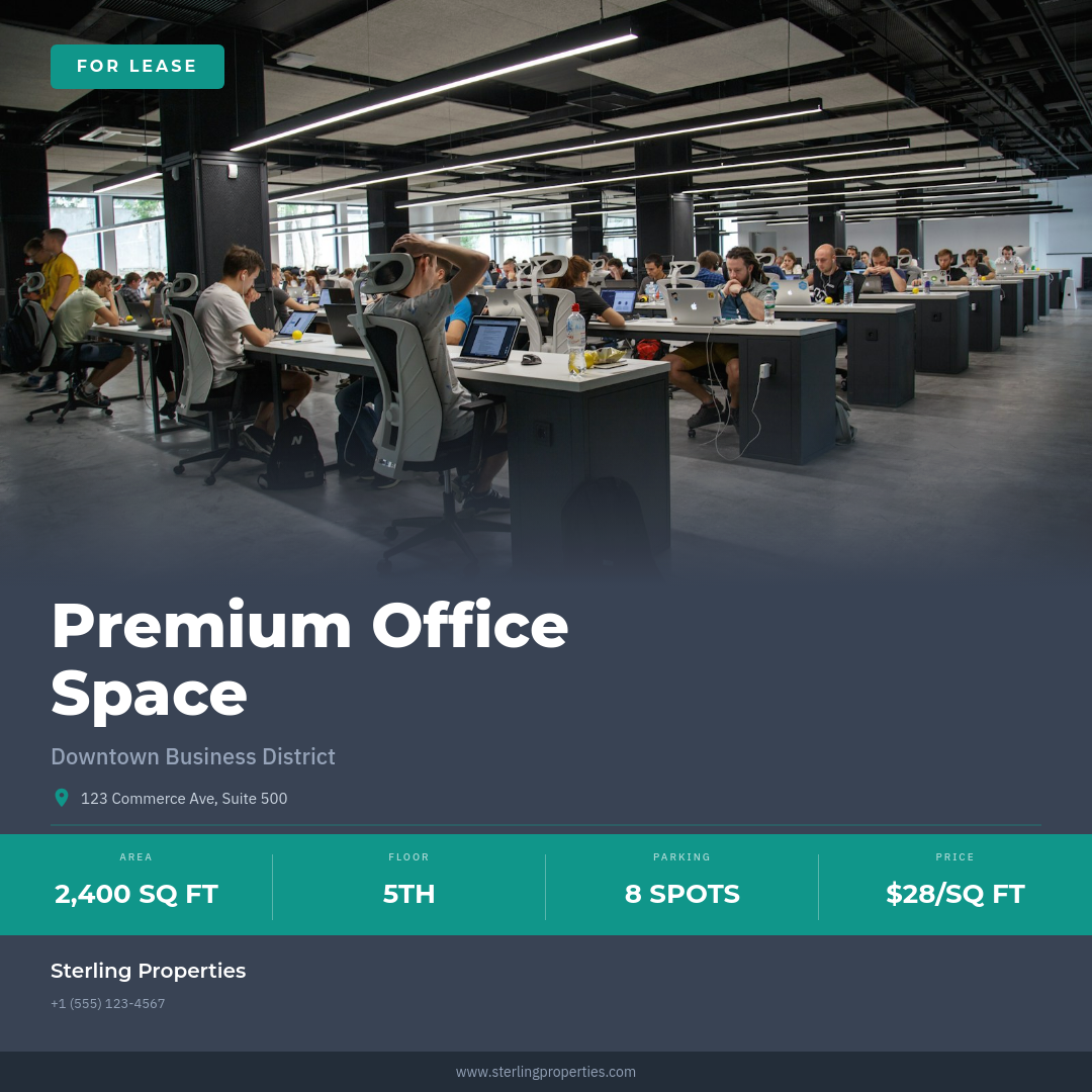 Commercial Office Space for Lease — Steel Gray Corporate Grid