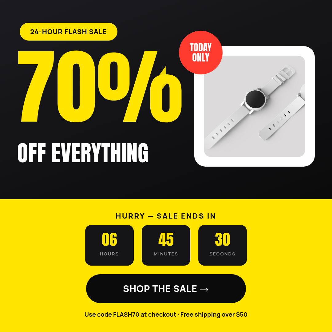 Black & Yellow Flash Sale Countdown Square Ad