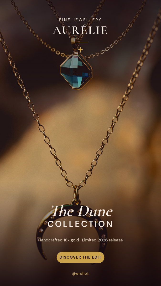 Minimal Jewelry Story — Full-Bleed Product with Serif Wordmark