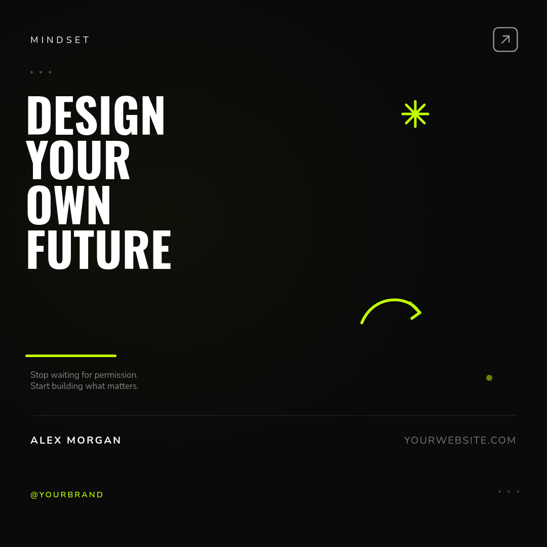 Bold Black Productivity Quote Card with Giant Condensed Typography and Lime Accents