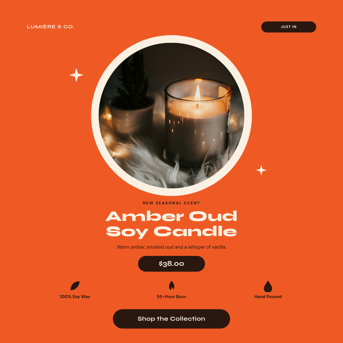 Vibrant Persimmon Artisan Soy Candle Product Showcase