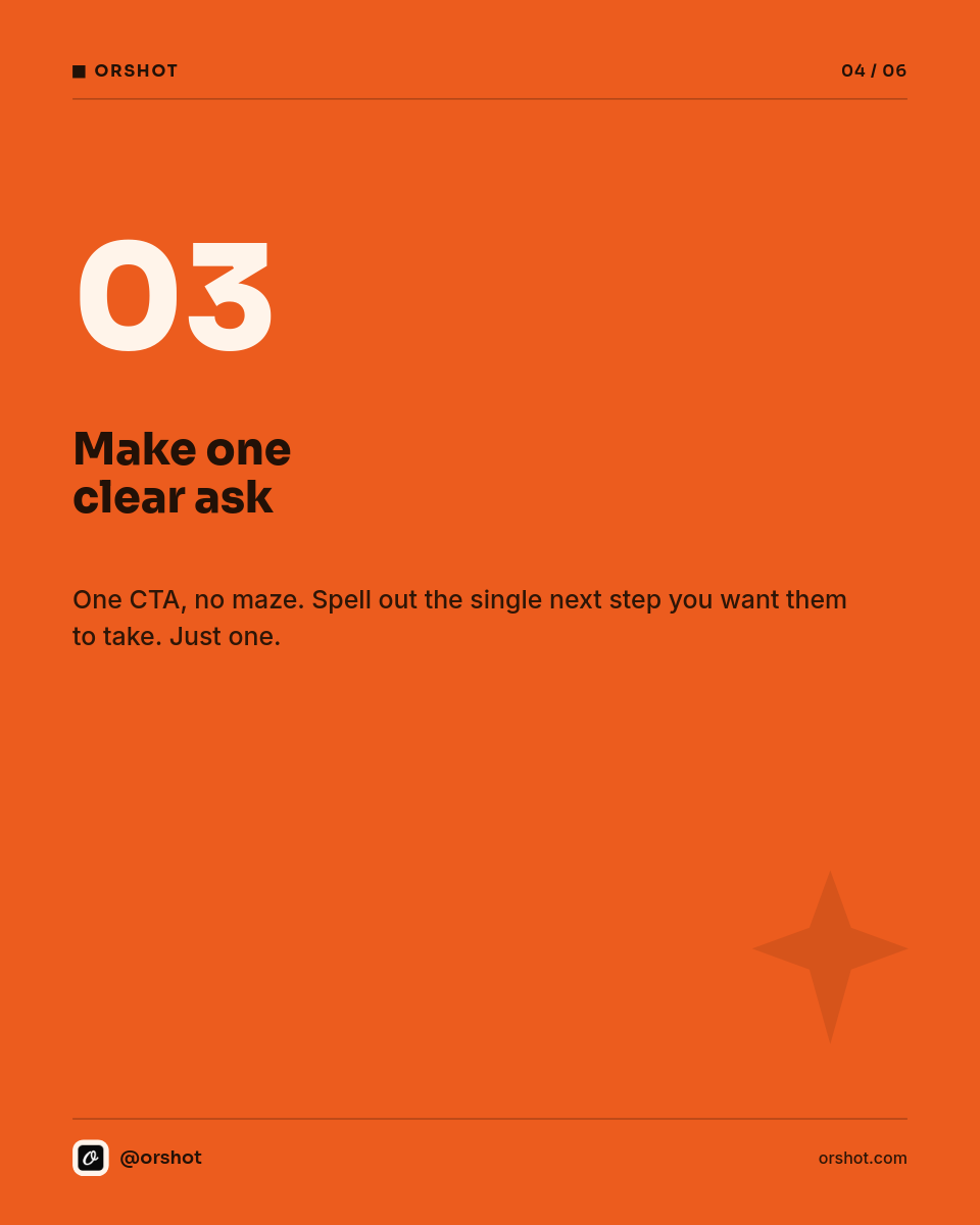 Vibrant Orange 5-Step Cold-Email Carousel — Bold Sora Caps, Fraunces Italic Accent & Giant Numbers - Page 4