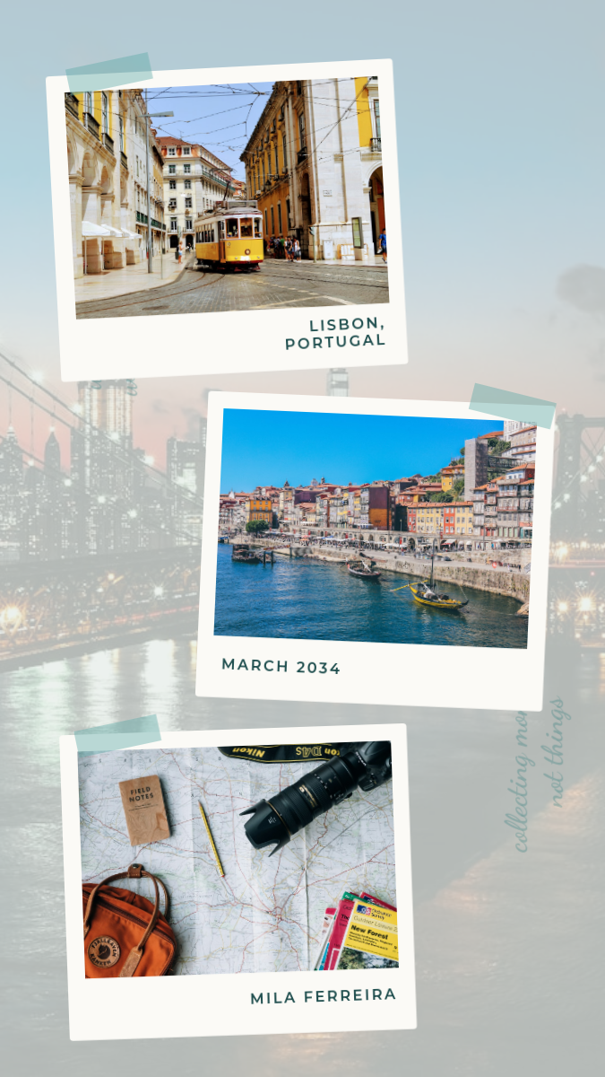 Teal Polaroid Travel Scrapbook Story — Stacked Taped Photos