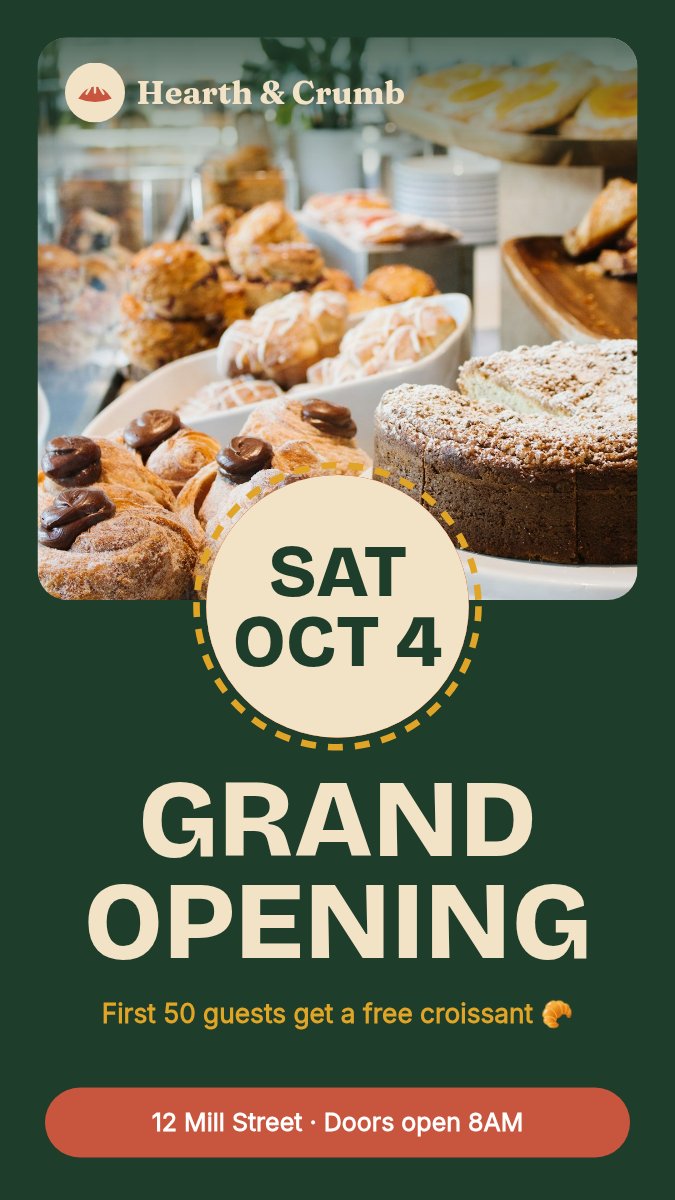 Animated Grand Opening Countdown Story 9:16 — Forest & Clay