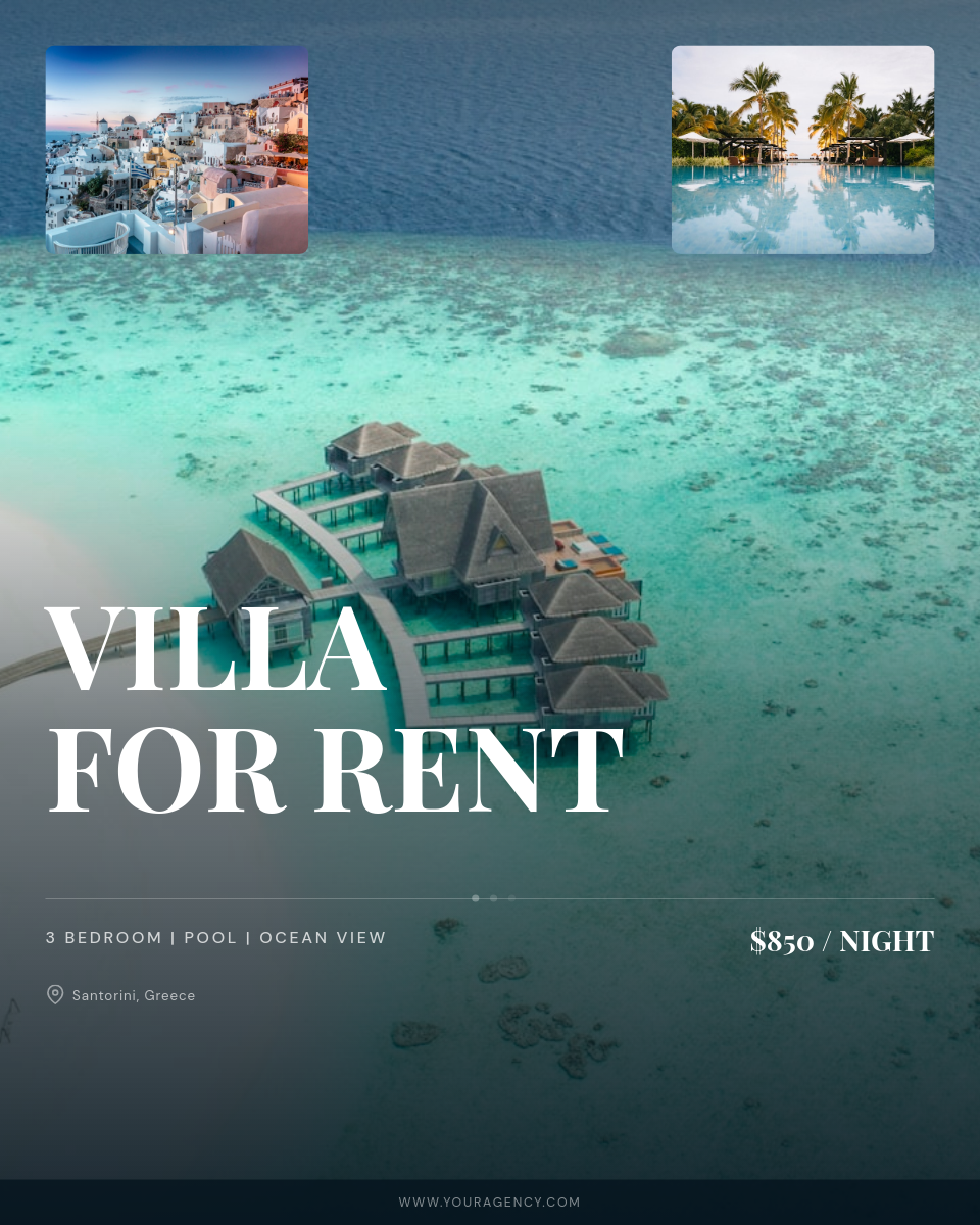 Luxury Mediterranean Villa Rental with Poolside Hero Photo and Inset Detail Photos
