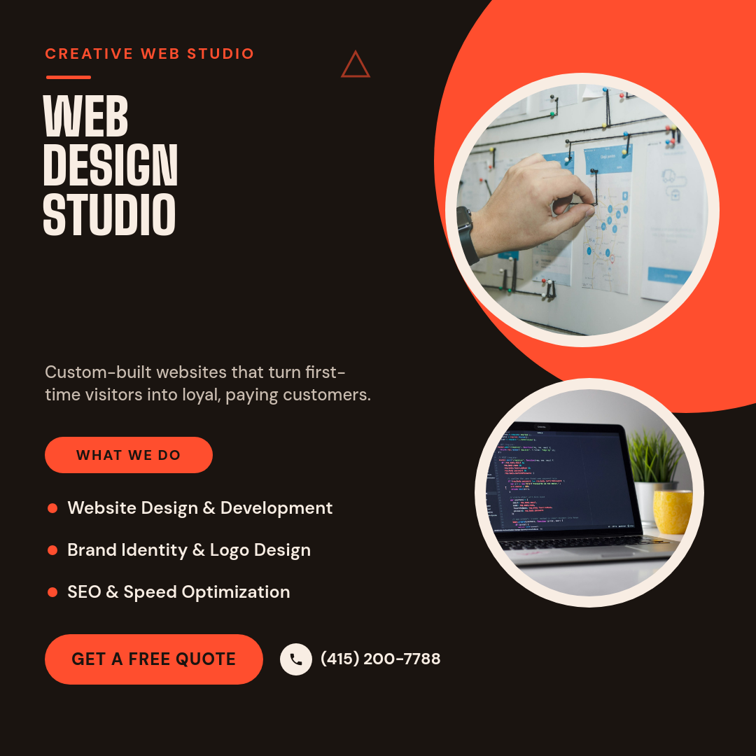 Bold Coral Web Design Studio Service Ad with Photo Circles