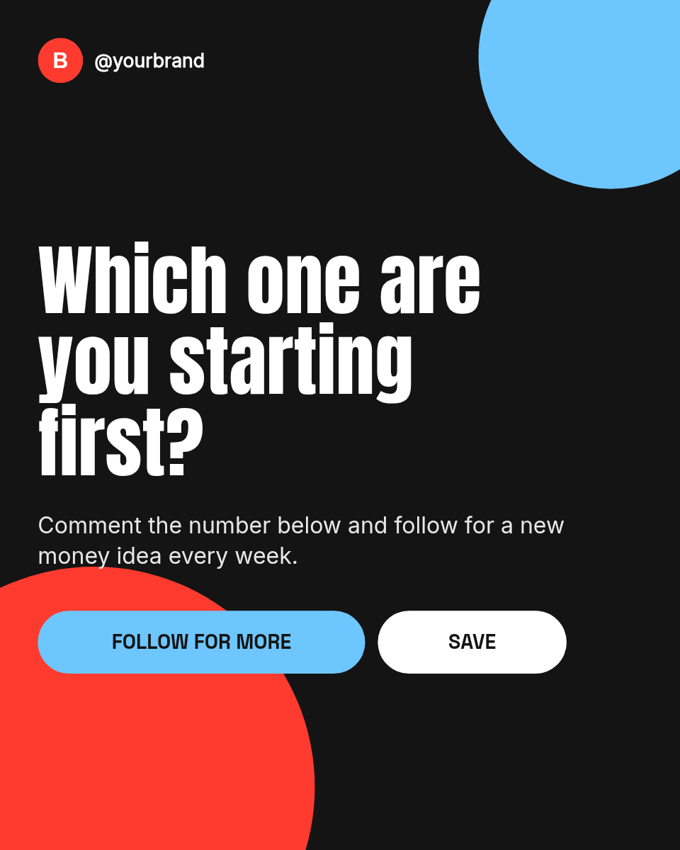 Instagram Carousel Template — 5 Side Hustles, Red & Sky - Page 7