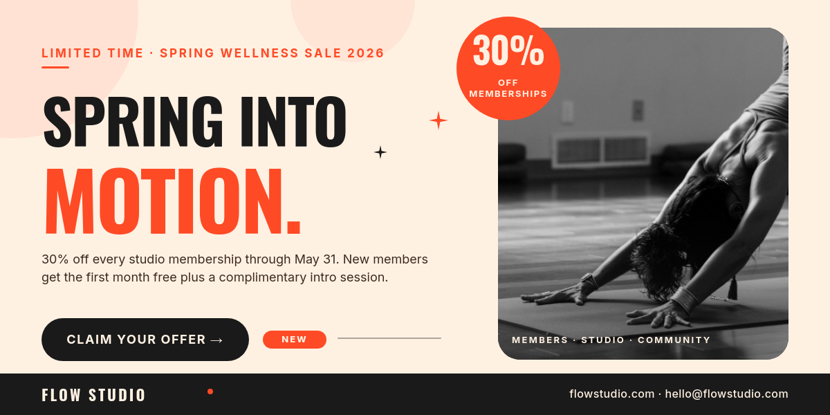 Bold Coral Spring Wellness Sale Studio Email Banner