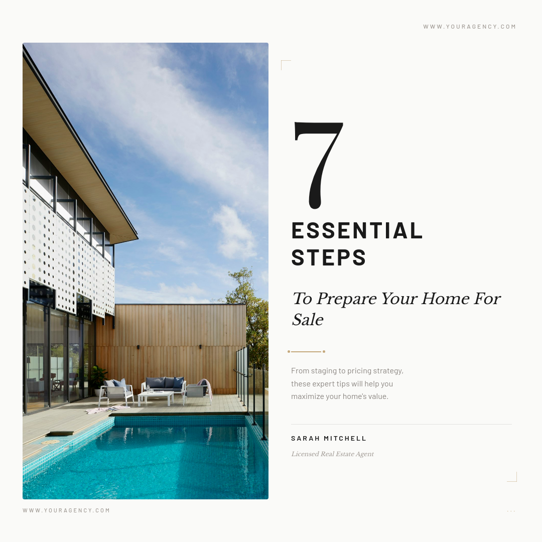 Editorial Split Layout Home Selling Tips with Giant Number and Interior Photo