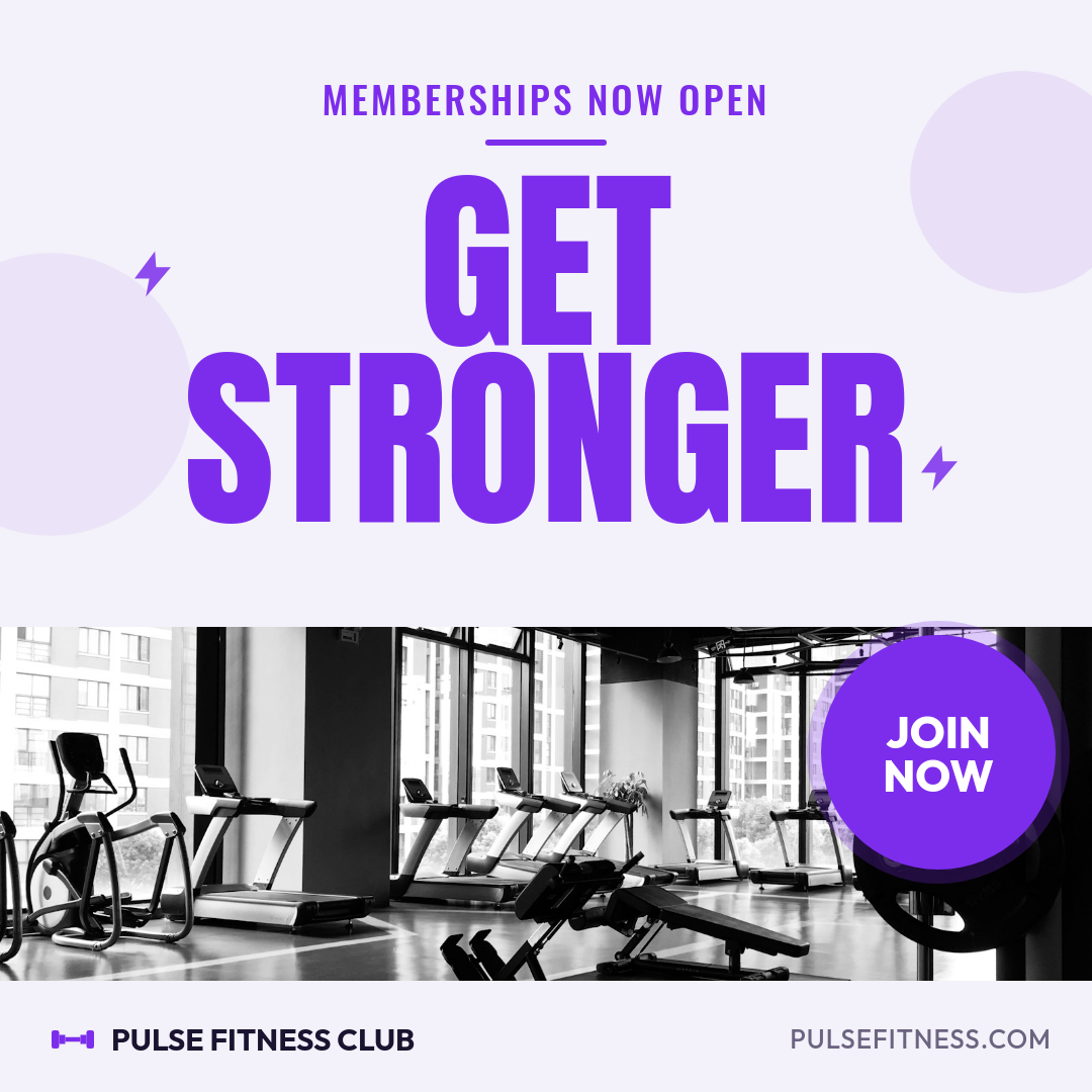 Bold Violet Gym Membership Instagram Ad with Giant Headline