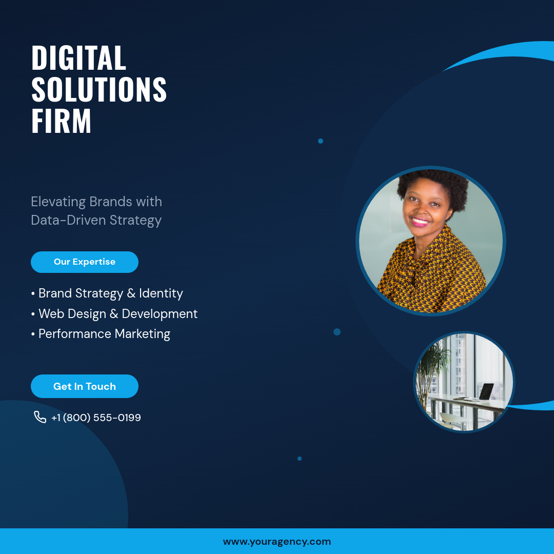 Bold Digital Solutions Agency Promo with Cyan Accent Arcs
