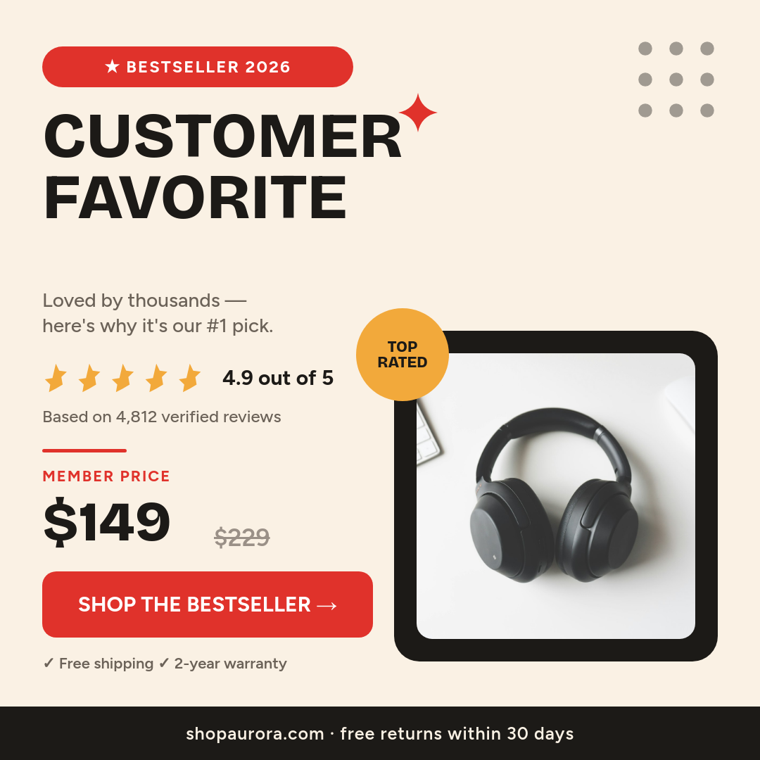 Bold Red Customer Favorite Headphones Product Card