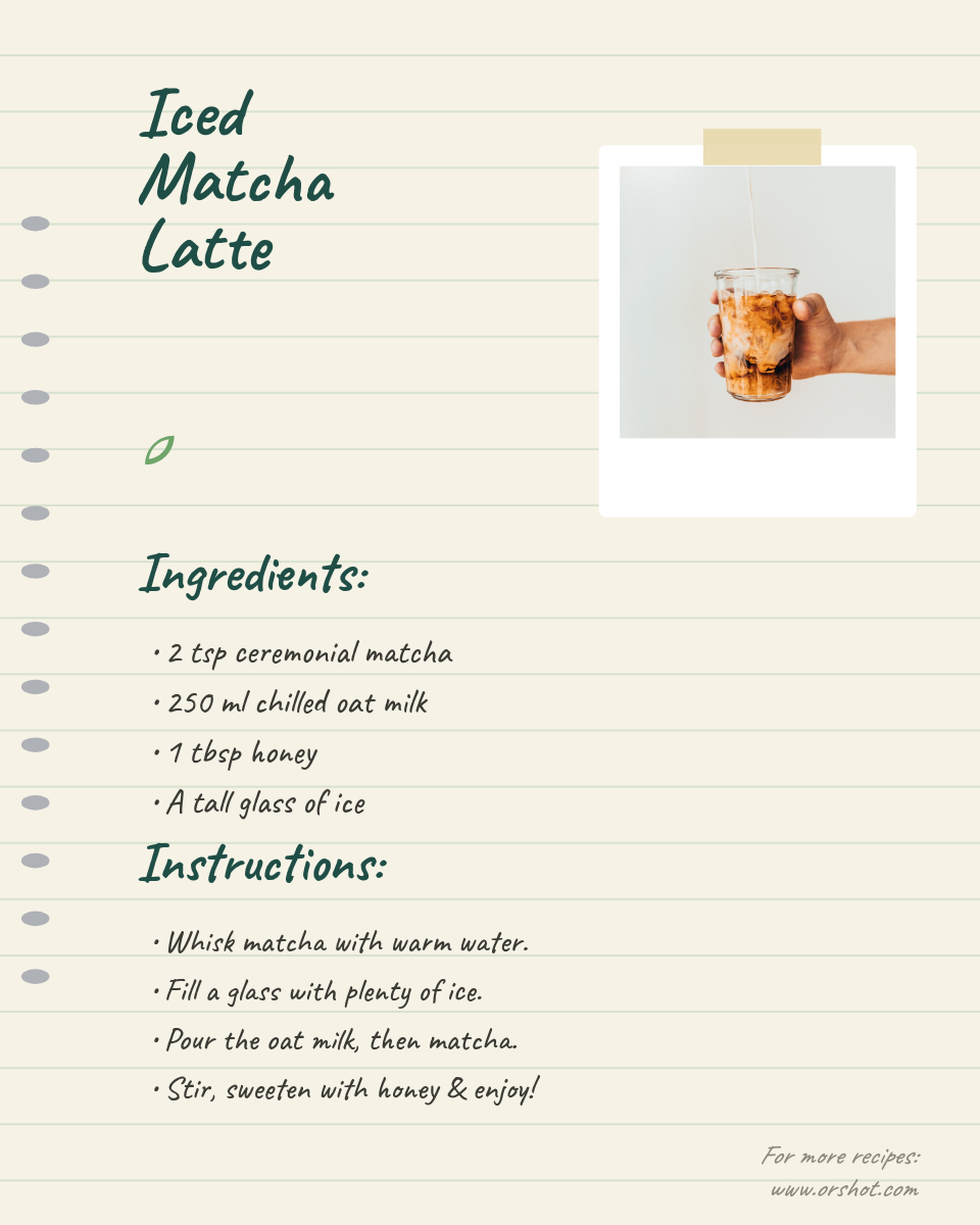 Handwritten Recipe Card — Spiral Notebook Iced Drink with Polaroid