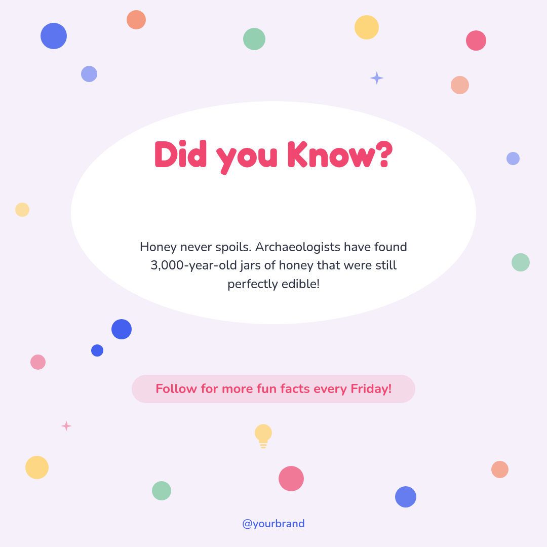 Playful Confetti Fun Fact Card with Speech Bubble and Colorful Dot Accents