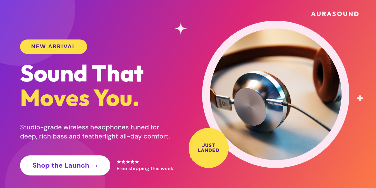 Vibrant Gradient Product Launch Email Banner with Hero Photo