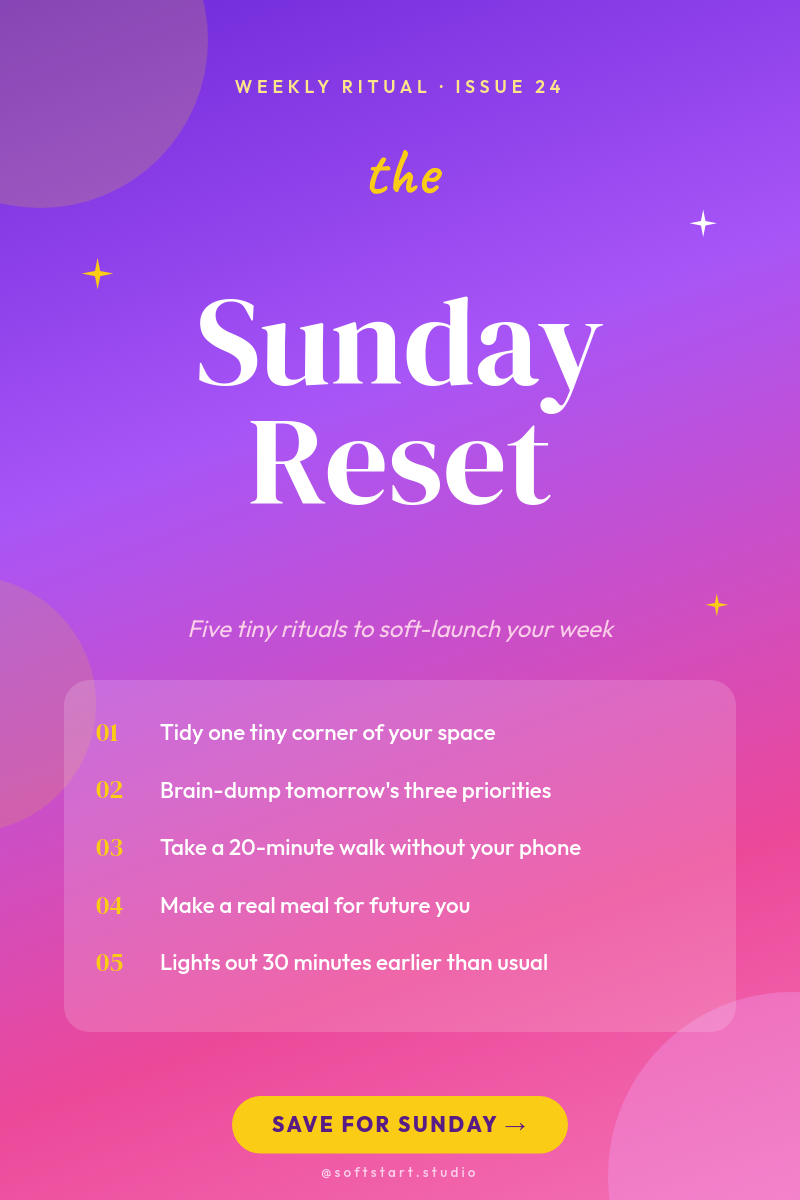 Vibrant Purple Magenta Sunday Reset Ritual Pinterest Pin with Bold Serif and Yellow Script