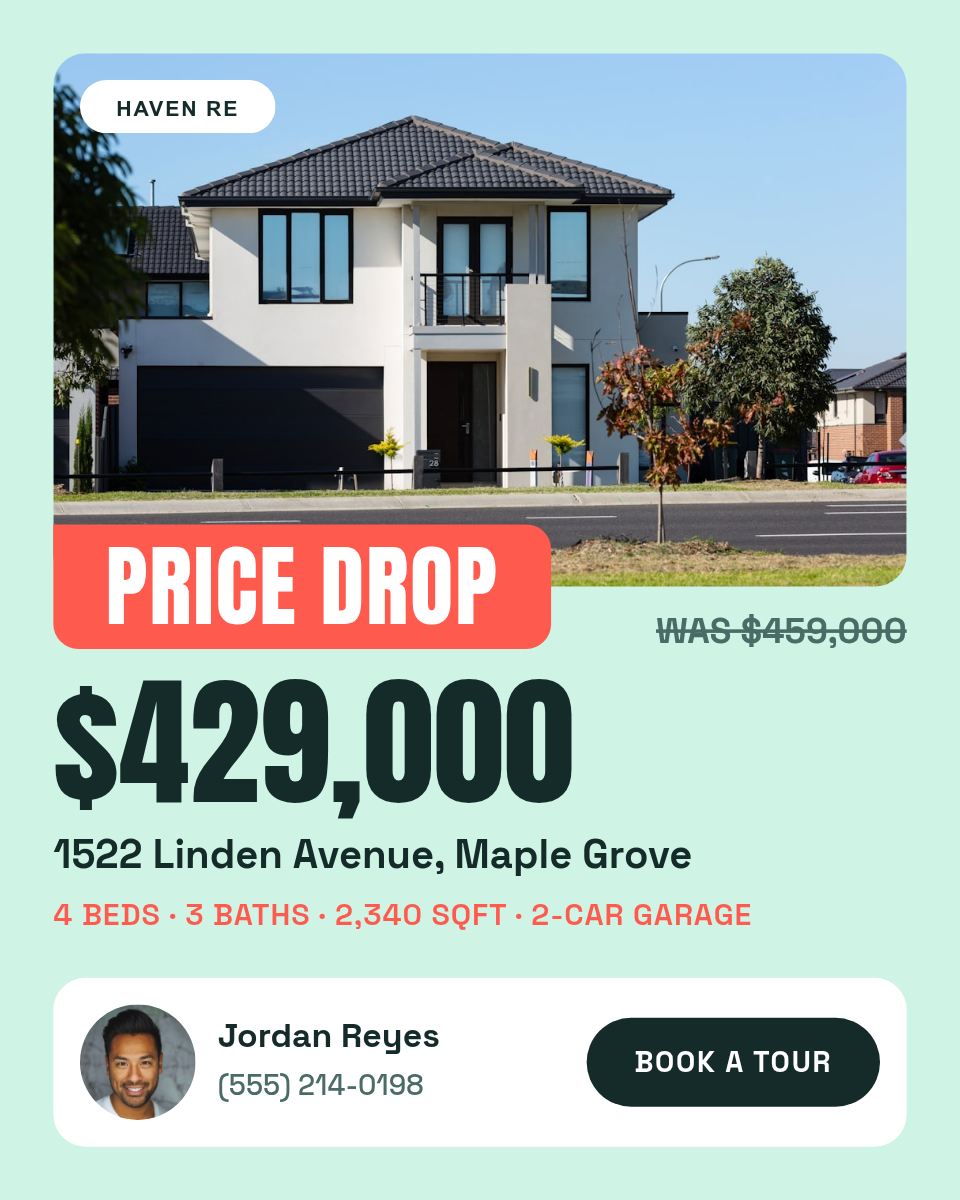 Real Estate Price Drop Post + Story — Mint & Coral - Page 1