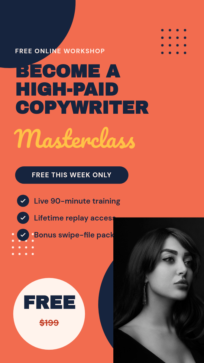 Bold Webinar Promo Story — Blobs, Checklist & FREE Badge (Coral)