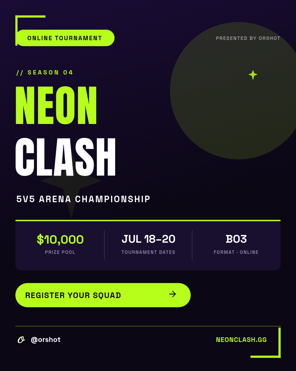 Neon-Lime Esports Tournament Poster — Anton Condensed Caps, Prize Stat Card & Register CTA