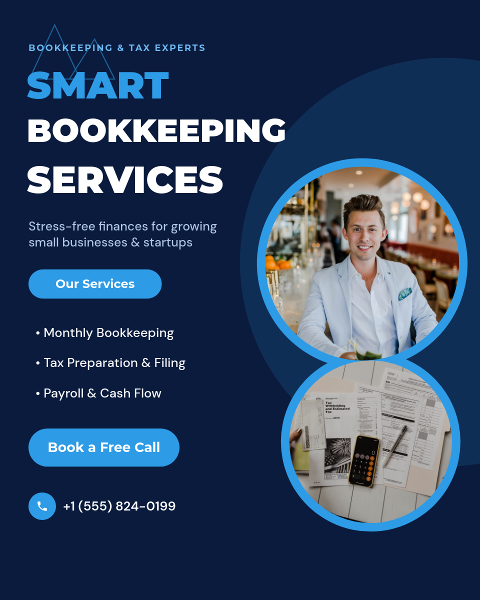 Navy Blue Bookkeeping Services Instagram Ad with Circular Photos