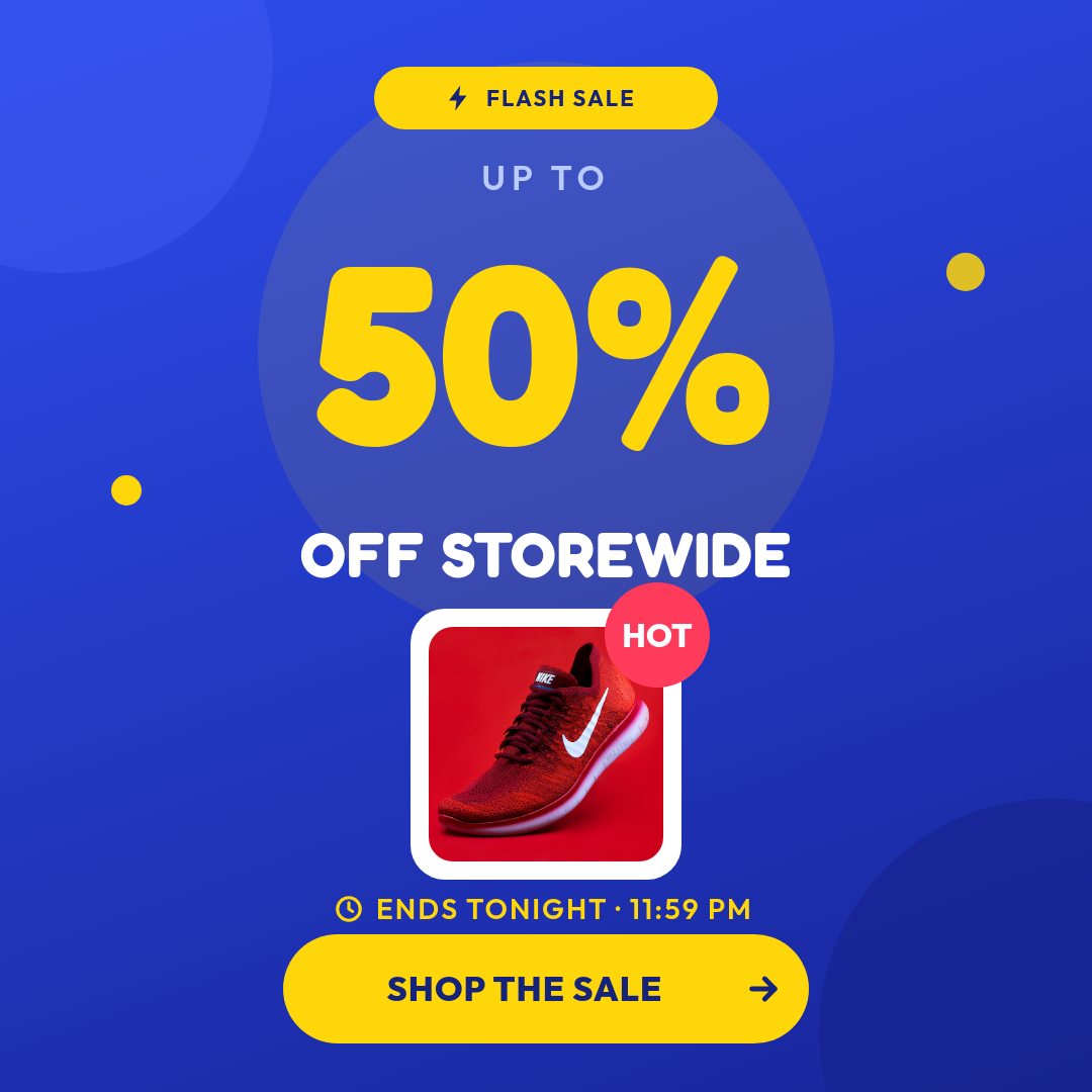 Electric Blue Flash Sale Square Ad with Giant Percentage Number