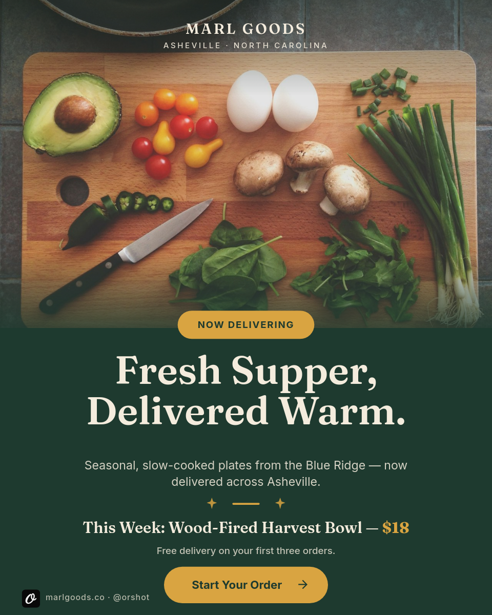 Forest-Green Rustic Food Delivery Promo — Fraunces Serif IG Portrait