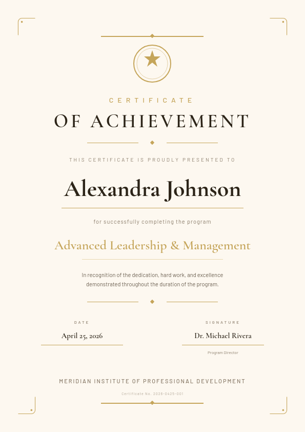 Achievement Certificate — Classic Gold Border