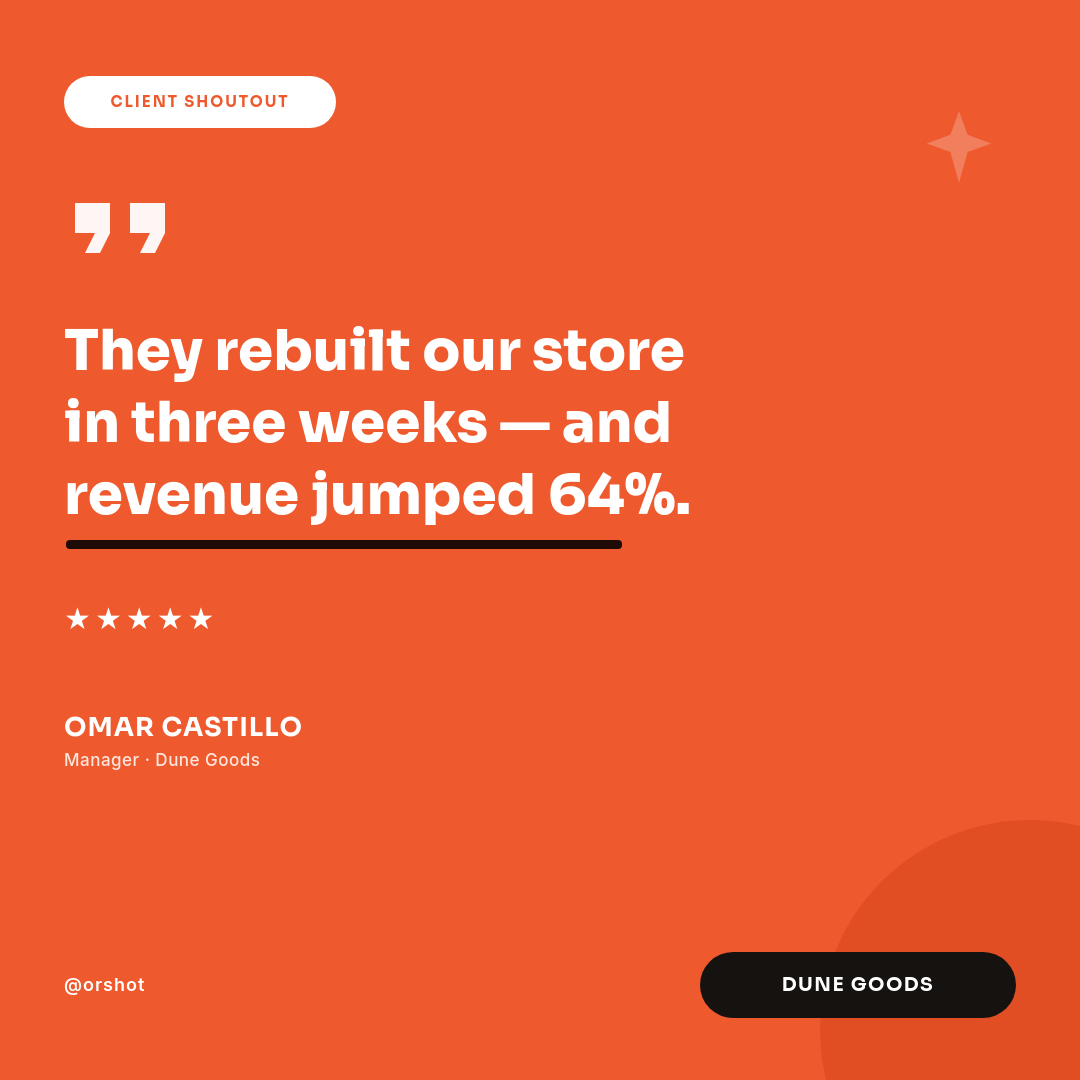 Bold Tangerine Client Shoutout — Sora Heavy Quote, Underlined Stat & Black Brand Pill