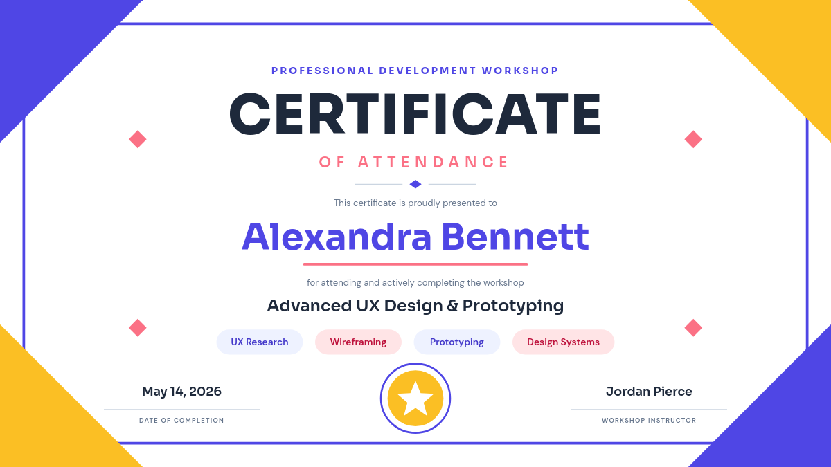 Modern Geometric Workshop Attendance Certificate