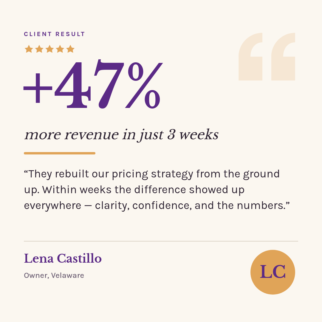 Client Result Testimonial — Warm Cream & Plum Stat Card