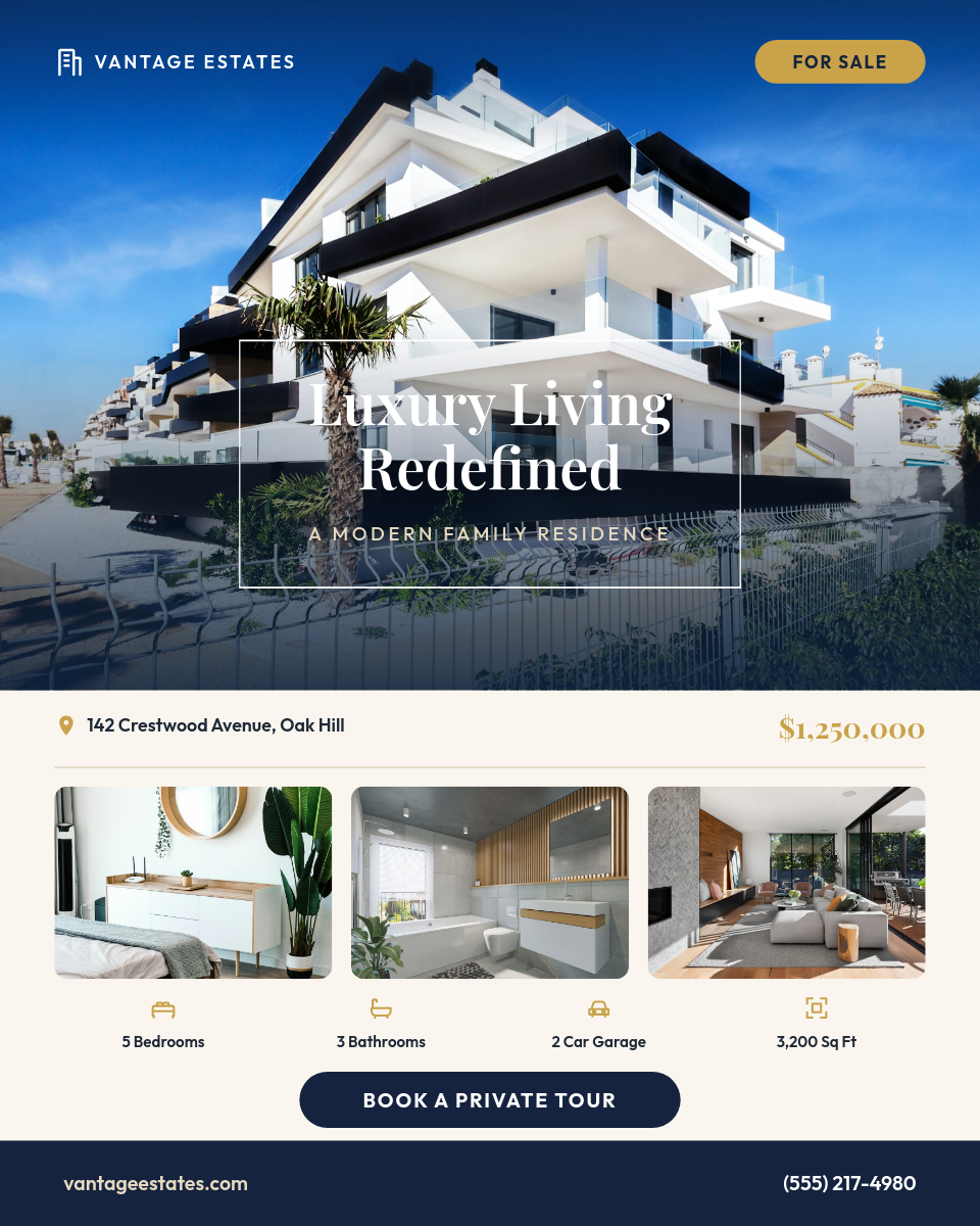 Luxury Property Listing Instagram Post with 3-Photo Grid