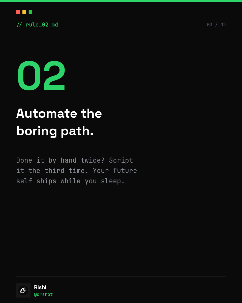 Neon Terminal Dev Carousel — Space Grotesk Headlines, Mono Code Comments & Giant Green Numbers, 5 Slides - Page 3