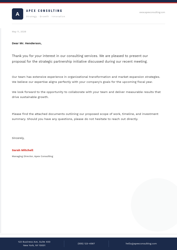 Clean Navy Corporate Letterhead with Photo Header and Contact Footer