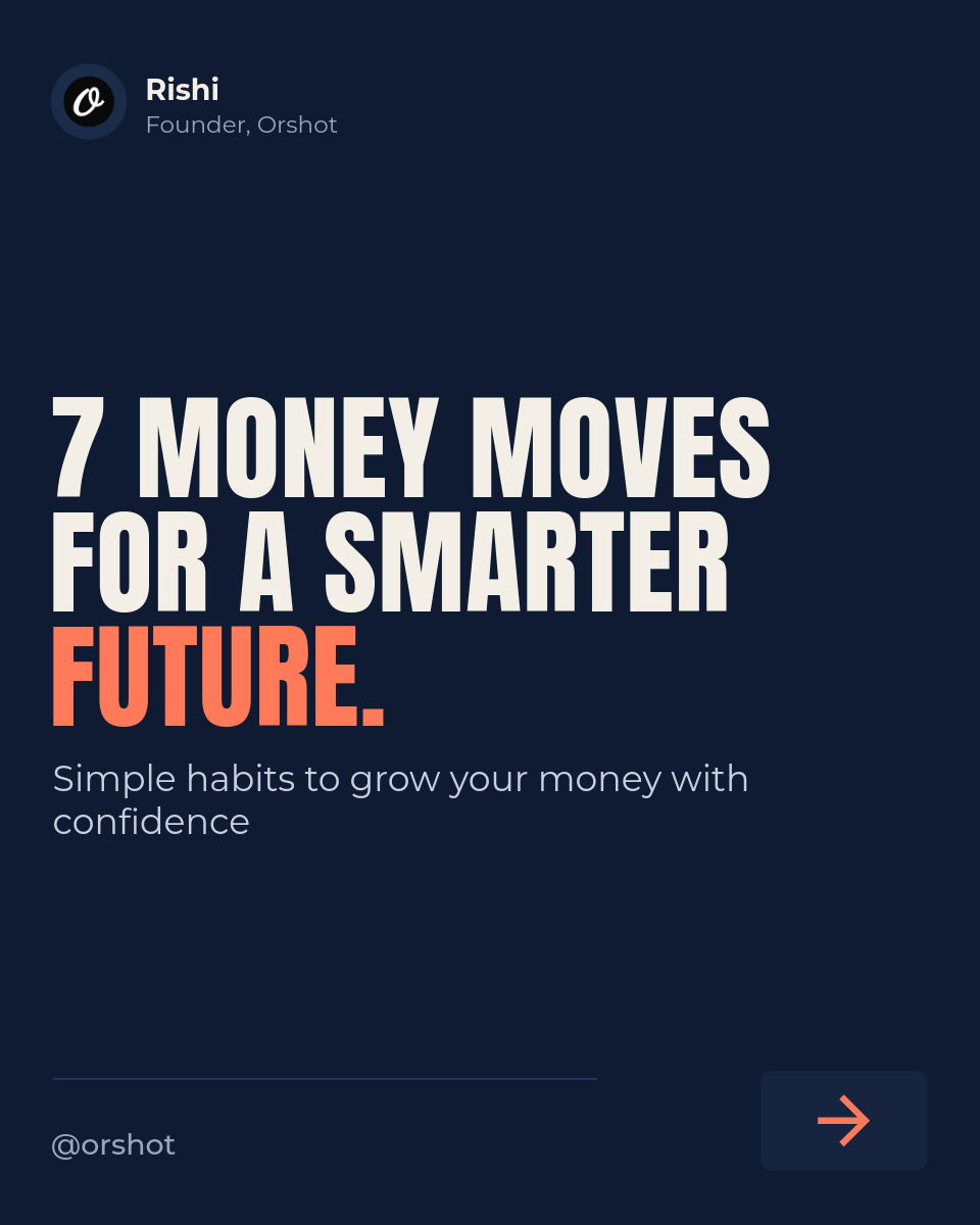 Money Tips Carousel Cover — Bold Condensed Hook with Author & Arrow, Navy
