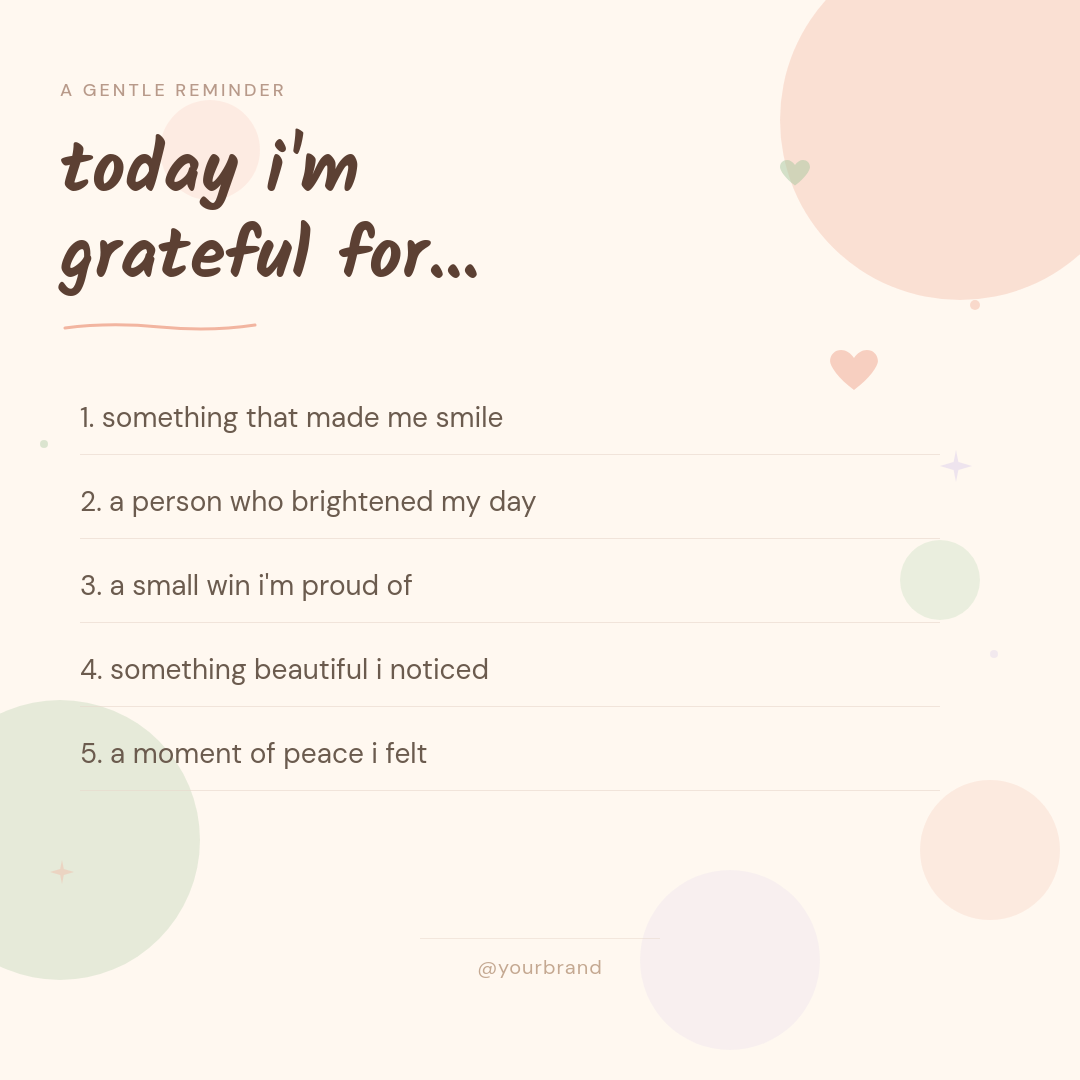 Warm Cream Gratitude Journal Prompt Card with Watercolor Circles and Handwritten Headline
