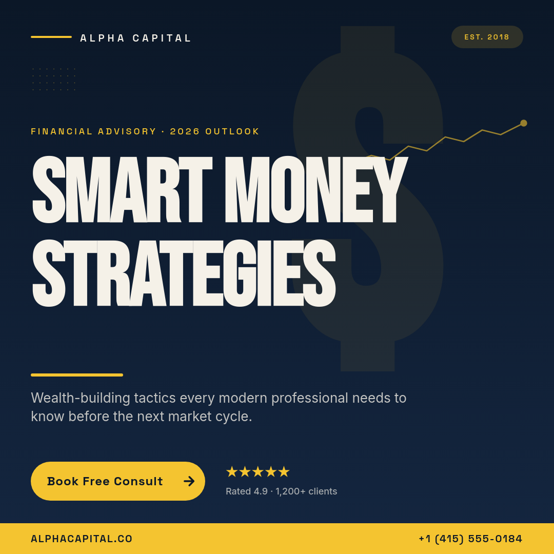 Deep Navy Smart Money Wealth Advisory Instagram Ad with Giant Condensed Headline and Electric Gold Accents