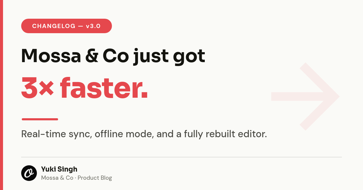 Light-Minimal Changelog OG Cover — Sora Bold Claim with Red Accent & Byline