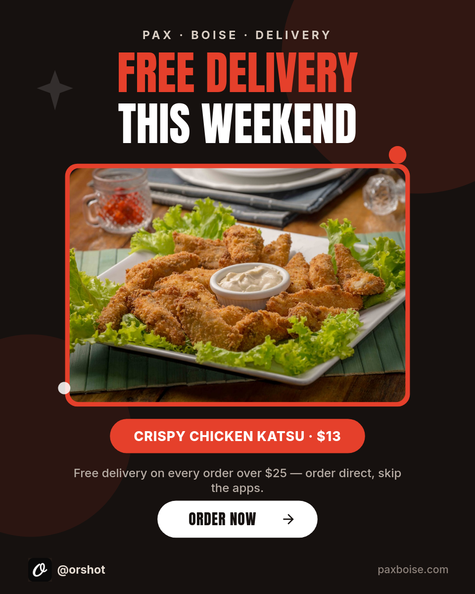 Charcoal & Tomato-Red Free Delivery Food Promo — Anton Caps, Fried-Chicken Hero & Order Pill