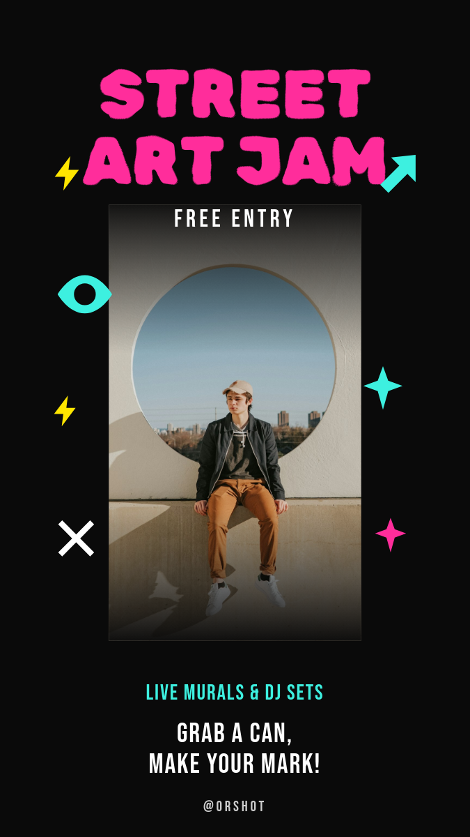 Neon Graffiti Street-Art Party Story — Spray Title + Sticker Icons