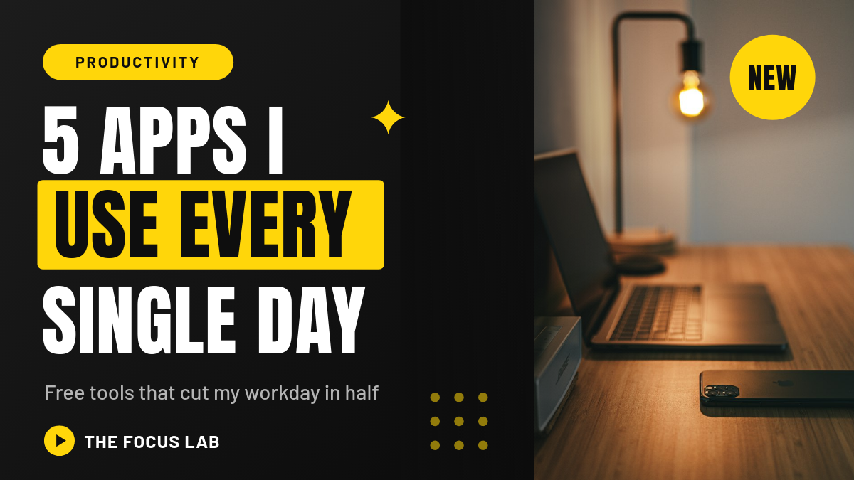 Bold Yellow Productivity YouTube Thumbnail with Photo Panel