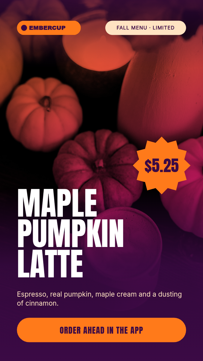 Animated Product Reveal Story 9:16 — Seasonal Latte Duotone